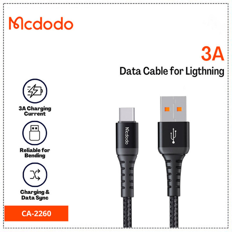 کابل کوتاه لایتنینگ فست شارژ 3 آمپر مک دودو CA-2260 طول 20 سانتی متر
