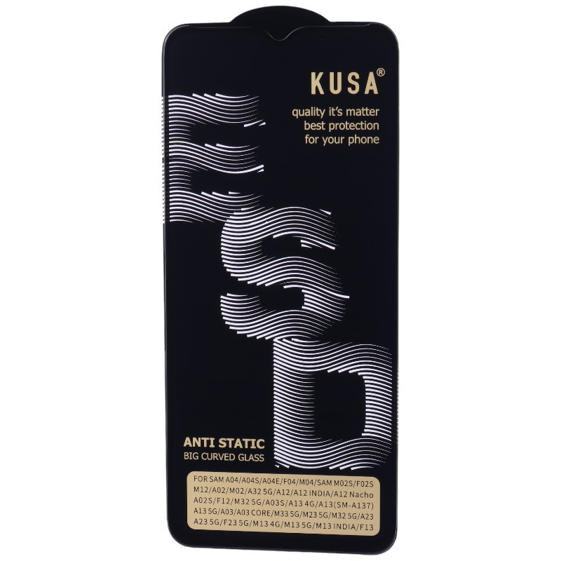 گلس آنتی استاتیک Kusa Big Curved محافظ صفحه نمایش شیشه ای Samsung A12 / A02 / A02S / A03 / A03S / A03 Core / A04 / A04S / A04E / A13 / A23 / A32 5G / M02 / M04 / M12 / M13 / M23 / F13 / A1 Plus / A2 Plus / M4 / M5 / C30 / C30S - Full Cover Anti Static